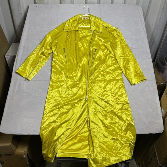 Brenda Knight For Free People Womens Trench Coat Yellow Satin Full Zip Outdoor M